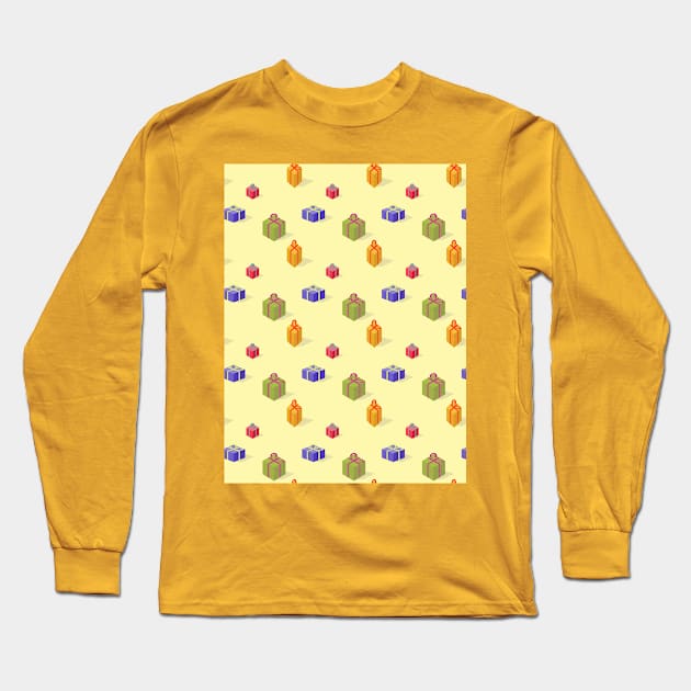 Christmas gift boxes isometry on yellow back Long Sleeve T-Shirt by Cute-Design